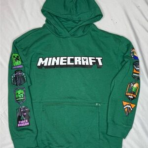 Minecraft Creeper Boys Size Lg Dark Green Hoodie with Graphic Sleeves